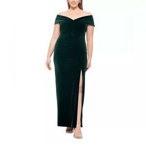 NWOT Xscape Plus Off-the-Shoulder Velvet Gown | 20w | Hunter